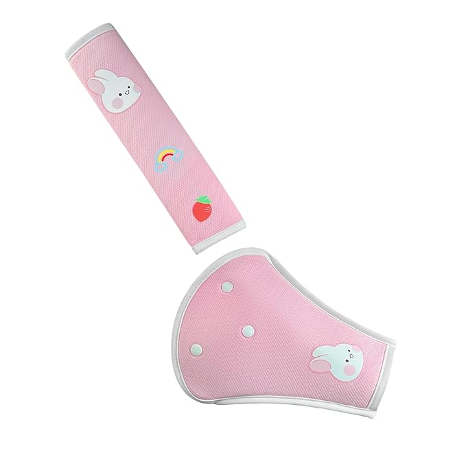 Seat Belt Cover Pad for Kids,Kid's Shoulder & Belly Cushion Protective Padding - Soft Breathable Straps Cushion Cover for Booster Seat, Strollers, and High Chairs(Pink)