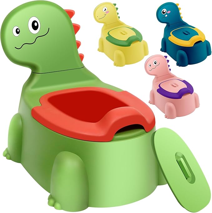 Potty Seat Baby Training Chair Boys Girls Toddler Dinosaur Comfortable children 1-5 years old Baby toilet Animal seat with lid back potty trainer (Green)
