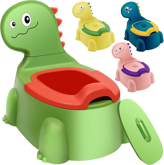 Potty Seat Baby Training Chair Boys Girls Toddler Dinosaur Comfortable children 1-5 years old Baby toilet Animal seat with lid back potty trainer (Green)