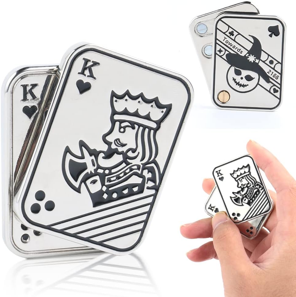 Magnetic Metal Fidget Toys - Metal Poker Push Card Fidget Slider Stress Relief Toy, Men’s EDC Toy Fidget Toy Haptic Coin, Office Desk Toys Gifts for Boyfriend and Father (King K)