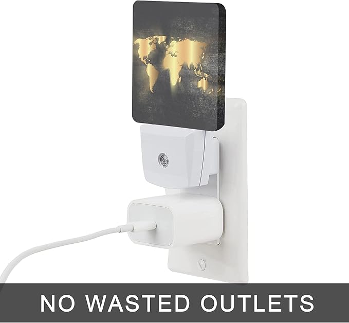 Golden World Map Night Light,Nautical Theme Night Lights Plug into Wall Led Night for Boys Girls Gifts, Dusk to Dawn Sensor Nightlight 0.5W Sleep Friendly