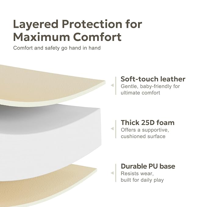 Baby Mat for Floor, Thick Soft Non-Toxic Vegan Leather Baby Play Mat, Waterproof Foam Play Mat, Padded Play Mat for Baby, 50x50 Playpen Mat, Infant Playmat for Baby Girls and Boys, Beige