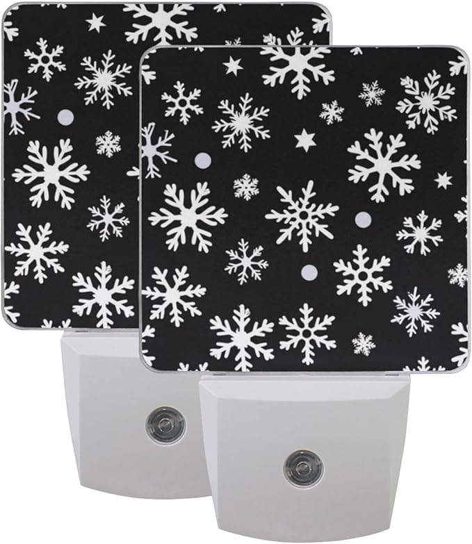 Aslsiy Night Light for Kids White Snowflakes Dots on Black (1) Plug in Wall Lamp LED Dusk to Dawn Sensor Energy Saving Nightlight for Boys Girls Men Women