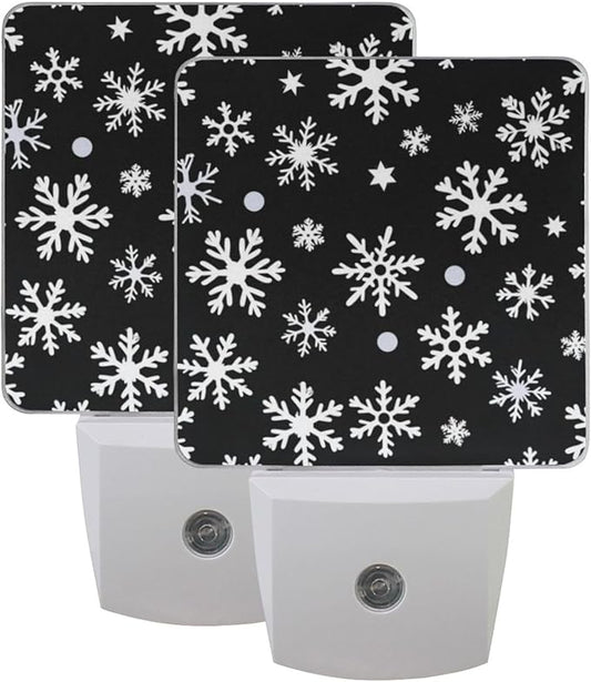 Aslsiy Night Light for Kids White Snowflakes Dots on Black (1) Plug in Wall Lamp LED Dusk to Dawn Sensor Energy Saving Nightlight for Boys Girls Men Women