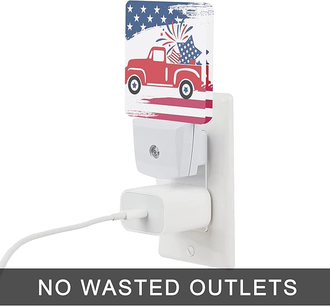 Independence Day Night Light,Military Plug-in Wall Night Lights Auto LED Lamp Energy Saving Square Lights for Men Women Gifts