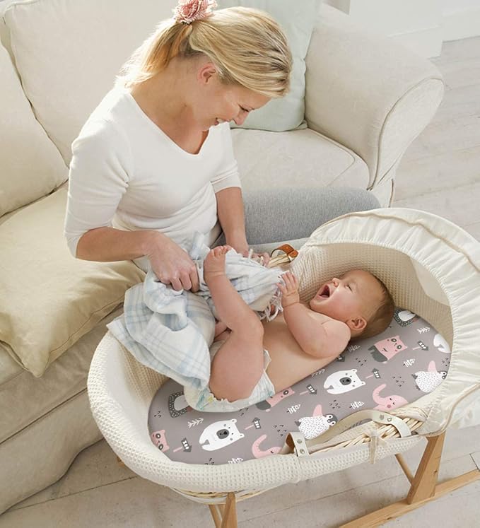Stretch Fitted Bassinet Sheet Set BROLEX 2 Pack Cradle Sheets for Bassinet Pad/Mattress,Unisex Boys Girls,Ultra Soft,Jungle Animals