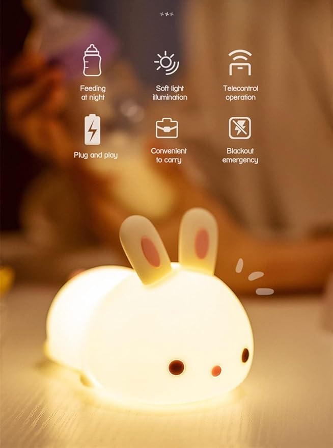 Cute Kids Night Light Night Lamp Night Lights for Kids Bedroom Toddler Baby Portable Silicone Battery Led Nightlight Nursery (Cute Bunny)