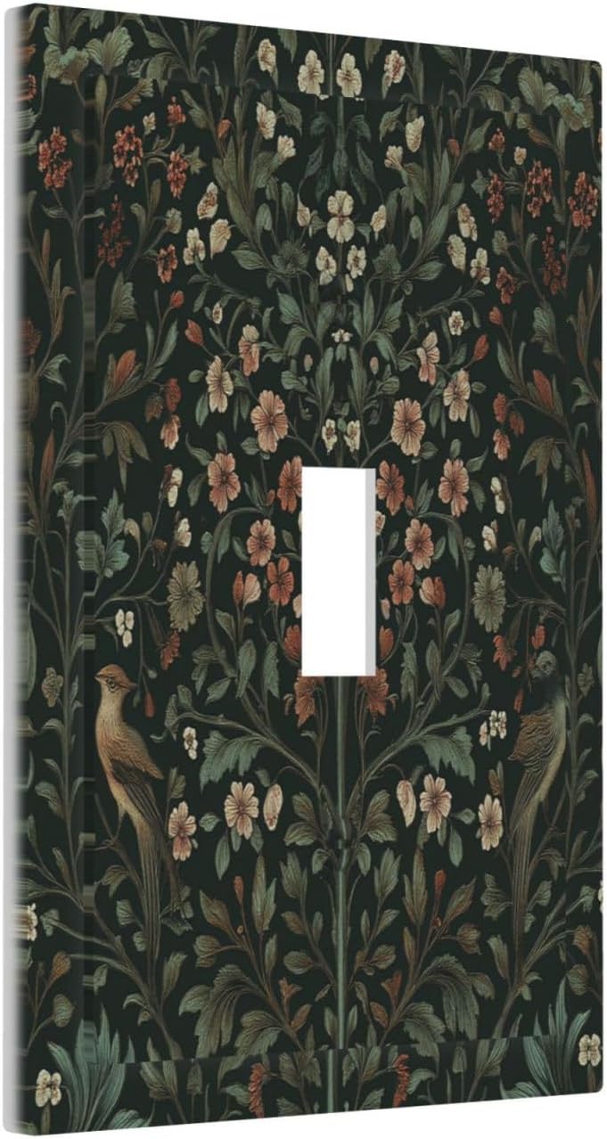 Decorative Light Switch Cover Vintage Morris Colorful Flower Green Leaf 1 Gang Single Toggle Device Electrical Faceplate Switchplates Decorator Outlet Wall Plate For Bed Room Living Room