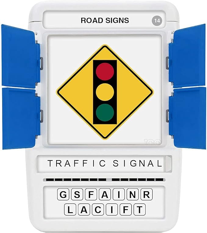 100 PICS US Road Signs Travel Game - Learn 100 Road Signs | Flash Cards with Slide Reveal Case | Card Game, Gift, Stocking Stuffer | Hours of Fun for Kids and Adults | Ages 6+