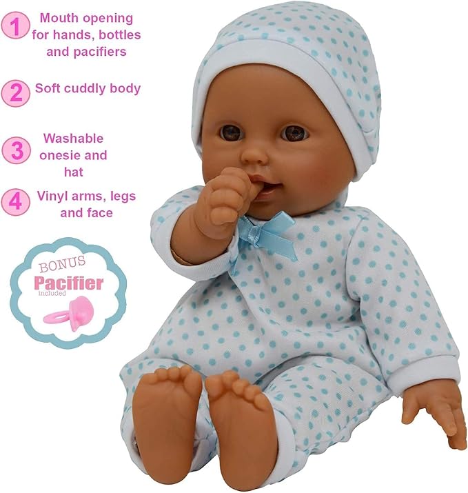 11 inch Soft Body Hispanic Newborn Baby Doll in Gift Box - Doll Pacifier Included