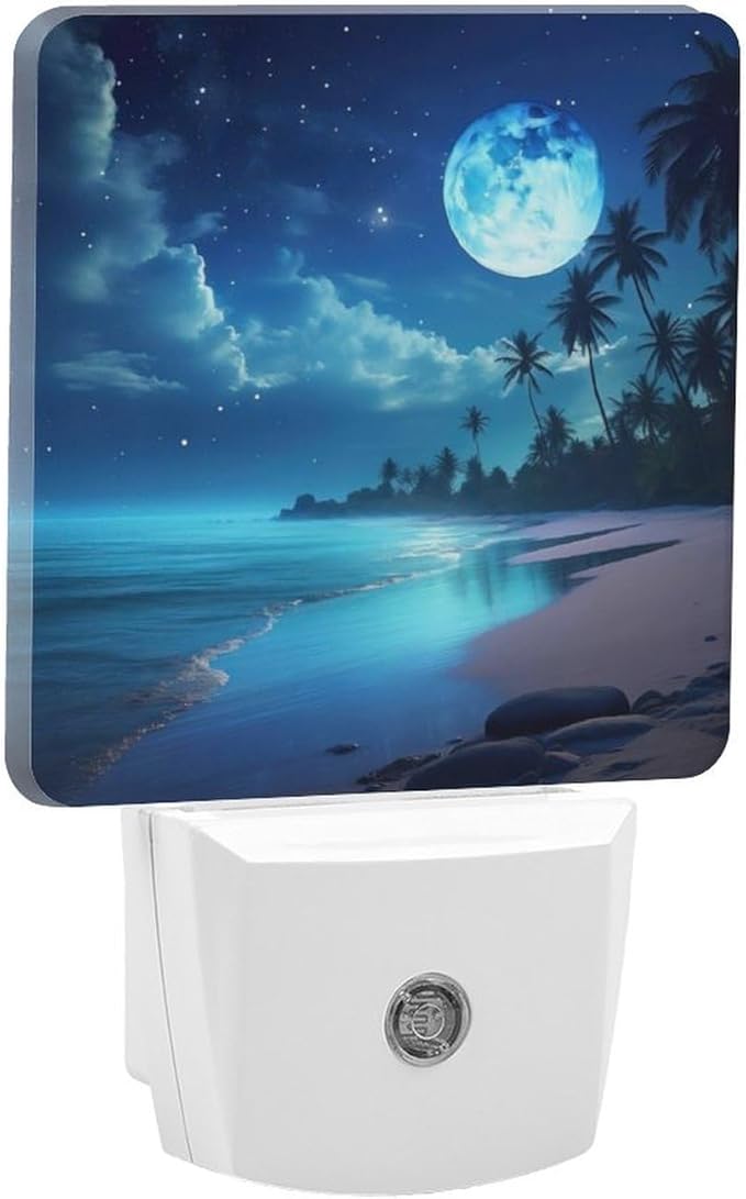 Moon Beach Night Light, Plug into Wall Decor Nightlights for Bedroom, Bathroom, Hallway, Kitchen, with Dusk to Dawn Light Auto Sensors LED Night Lights for Boys Girls Women Men Room Gifts