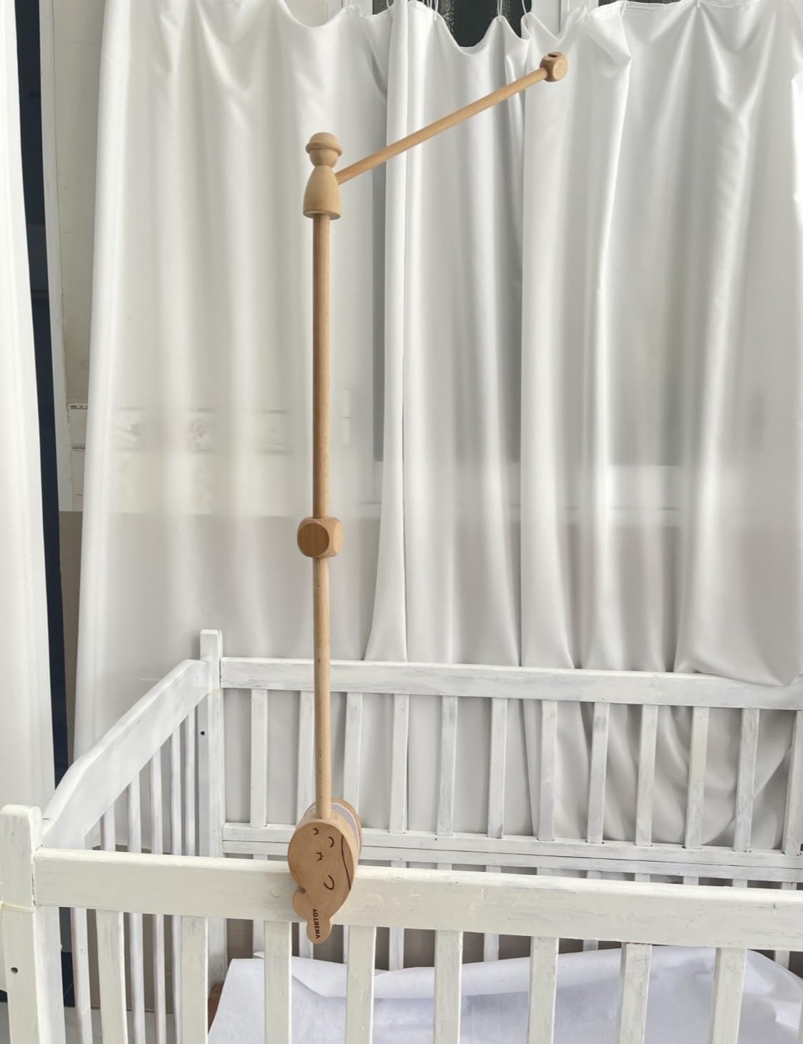 Wooden Baby Crib Mobile Arm, 31 Inch, Solid Beech Wood, 360° Rotatable, Whale Design, Adjustable, Anti-Slip, Mobile Hanger for Crib, Nursery Decor for Boys & Girls, Gift Accessories
