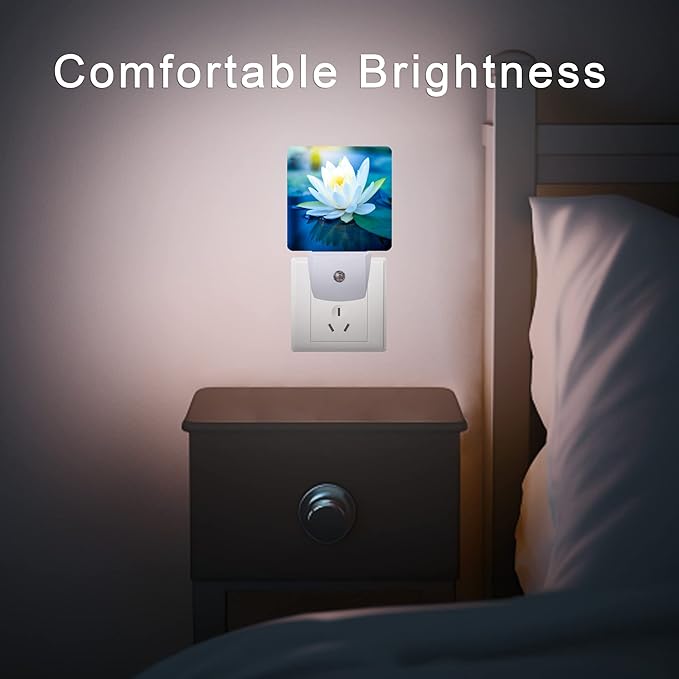 White Lotus Night Light,Beautiful Flower Plug-in Night Lights with Dusk-to-Dawn Sensor for Bedroom, Bathroom and Living Room 0.5W Sleep Friendly lamp for for Girlfriend/Boyfriend Gift