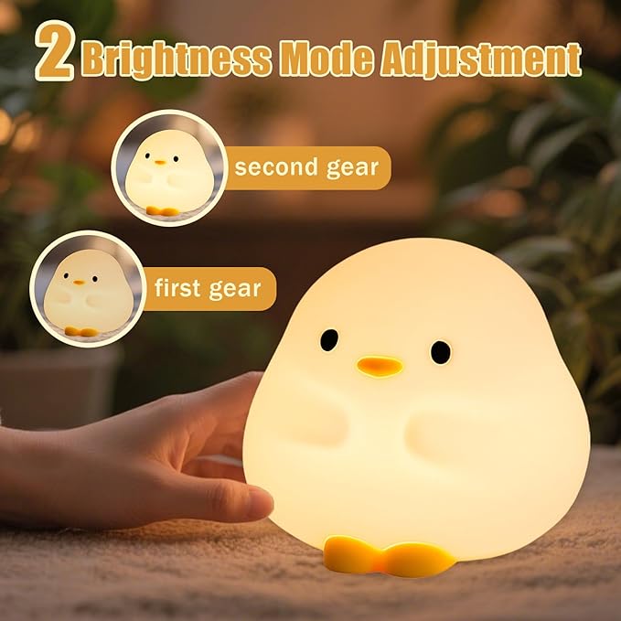 Cute DuDu Duck Night Light, Silicone Duck Lamp Light, Squishy Led Lamp, Rechargeable Dimmable Animal Nightlight with 30 Minutes Timer & Touch Control for Bedroom Living Room Gift Decor