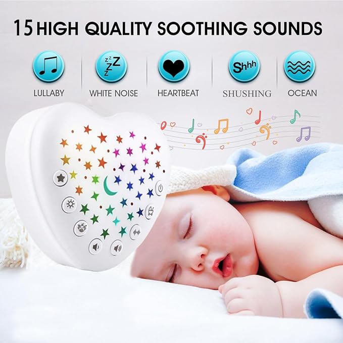 BEREST A13 White Noise Machine & Baby Sleep Soother with 15 Soothing Sounds & Projector Star Night Light, Cry Sensor, Rechargeable Lithium Battery, Portable for Baby, Toddlers, Attaches to Crib