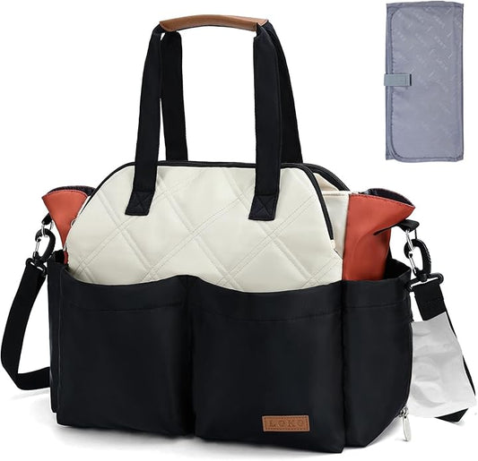 Lekebaby Diaper Bag Tote, Large Diaper Bags Waterproof,Large Mommy Bag Tote Bag Handbag Pink Travel, Black and Beige
