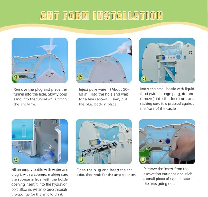 2PCS Ant Farm Castle with Connecting Tubes and Forage Box, Sand Ant Colony Observation Kit, Ant Viewing Habitat Science Kit, Educational & Learning Science Kit for Kids, Adults, Student