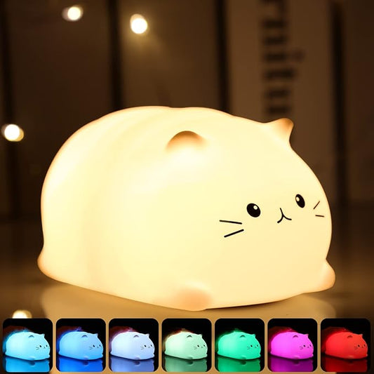 Tremdwoto Cat Night Light for Kids,Cute Colorful Night Light Baby Girl Squishy Night Lights Lamp 3 Hour Timer Kitty Light USB Rechargeable Nursery Lamp Nightlight ，Gifts for Boys and Girls