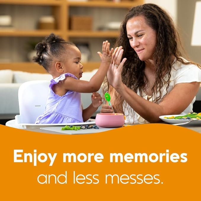 NumNum Baby Spoons Set, Feeding Littles x Silicone Pre-Spoon GOOtensils for Baby Led Weaning, Self-Feeding & Teething, First Stage Toddler Utensils for Ages 6+ Months, 3-Pack, BPA-Free (Neon)