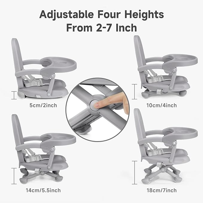 YOLEO Baby High Chair Booster Seat for Dining Table, Adjustable Height Travel Foldable High Chairs with Tray