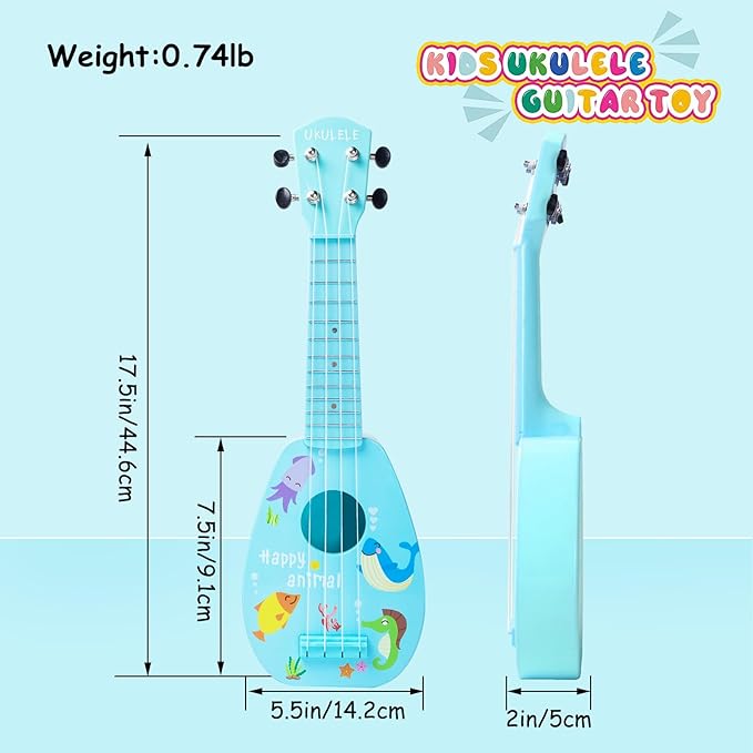 YOLOPLUS+ 17 Inch Kids Ukulele Guitar Toy 4 Strings Mini Children Musical Instruments Educational Learning Toy for Toddler Beginner Keep Tone Anti-Impact Can Play with Picks/Strap/Primary Tutorial