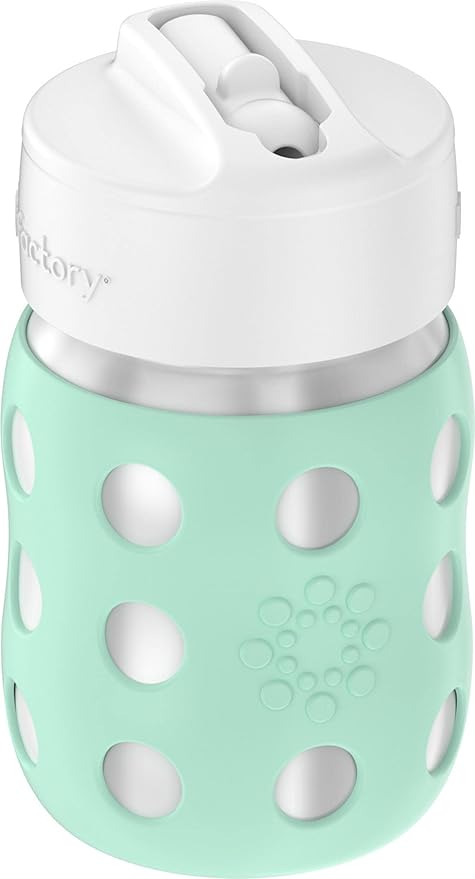 Lifefactory 8-Ounce Stainless-Steel Vacuum-Insulated Wide-Neck Baby Bottle with Straw Cap, Mint, LS2241WMI4