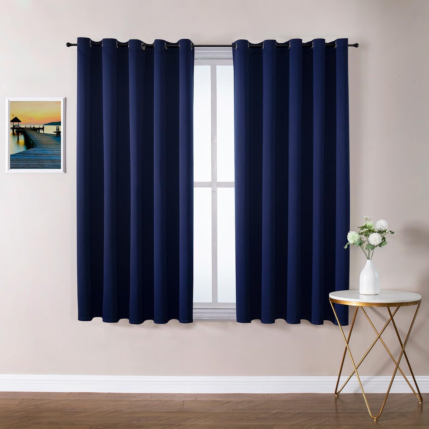ChrisDowa Blackout Curtains 70 inches Wide for Bedroom - 2 Panels Set Extra Wide Grommet Thermal Insulated Room Darkening Curtains for Living Room (Navy Blue, 70 x 63 Inch)