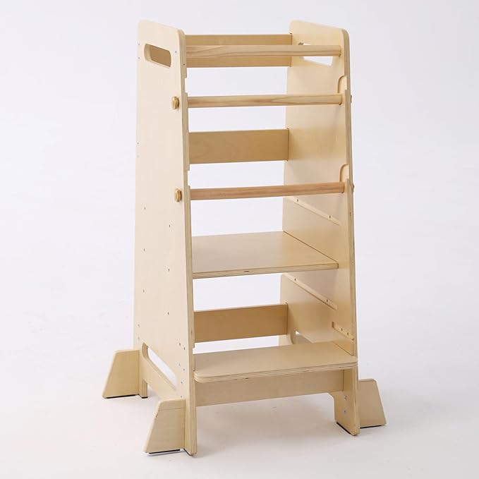 Kitchen Step Stool for Toddlers,Wiifo Adjustable Height Kids Learning Stool, Toddler Standing Tower(Natural)
