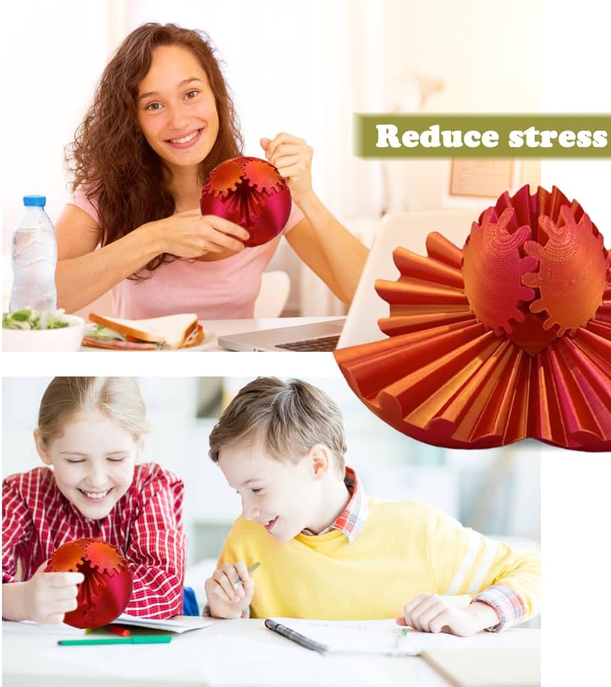 3D Printed Gear Ball, Gears phere Gear Ball Fidget Toy, Puzzle Balls, Fidget Ball, Cube Fidget Toy ,Gear Ball Toys for Classroom Prizes, Party Birthday, Anxiety Relaxing and Stress. (Red)