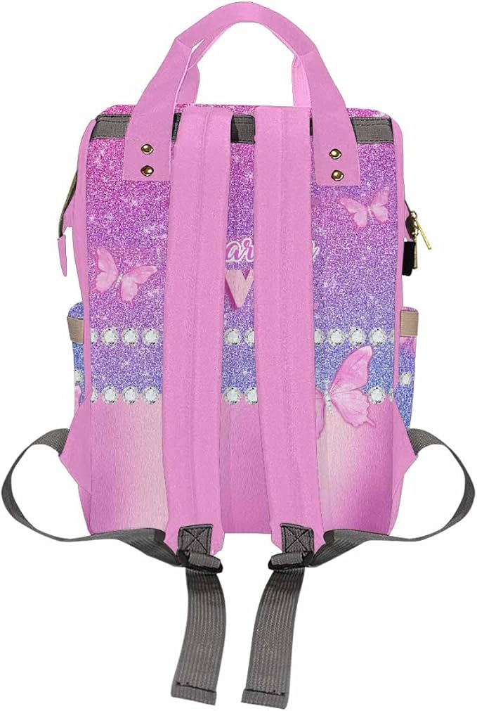 Customize Baby Bag Customized Backpacks For Baby Mom Gift with Thermal Pockets Custom Baby Bag Nursing Bags Diaper Backpack With Name Text, Neon Butterfly