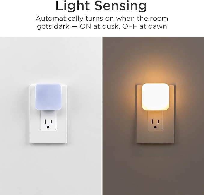 Lights By Night Dimmable LED Night Light, Plug-in, Dusk to Dawn Sensor, Adjustable, Compact, 4 Settings, Ambient Lighting, for Kids or Adults, Bedroom, Bathroom, Nursery, Hallway, 4 Pack, 82180