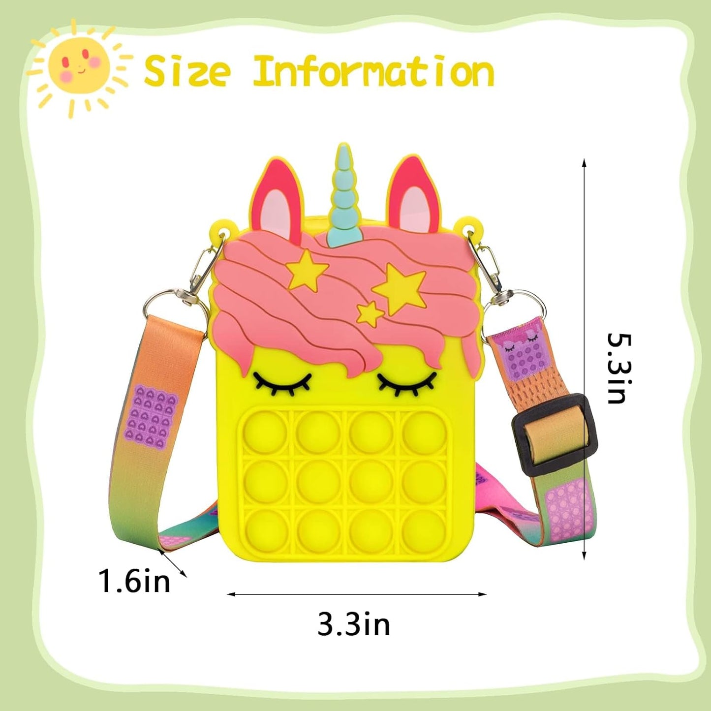 civan Mini Yellow Pop Purse for Girls Boys Crossbody, 2 in 1 Pop Bag Fidget Purse Toy Push Bubble Handbags, Silicone Sensory Toys Messenger Bag for Kids Birthday Gift Cartoon Bag Toy for Students Kids