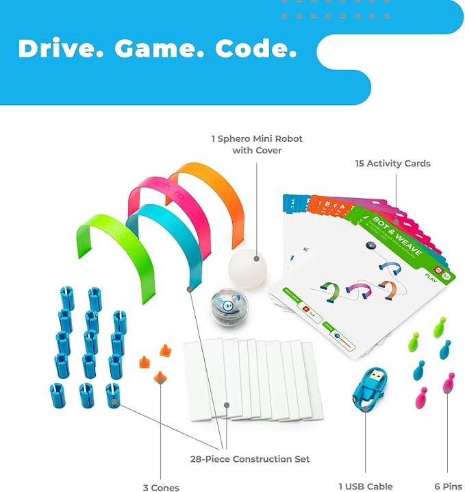 Sphero Mini Activity Kit - App-Enabled Coding Robot - 55 Piece Construction Set & Activity Cards - STEM Educational Toy for Kids - Bluetooth Connectivity - Interactive & Fun Learning for Ages 8+