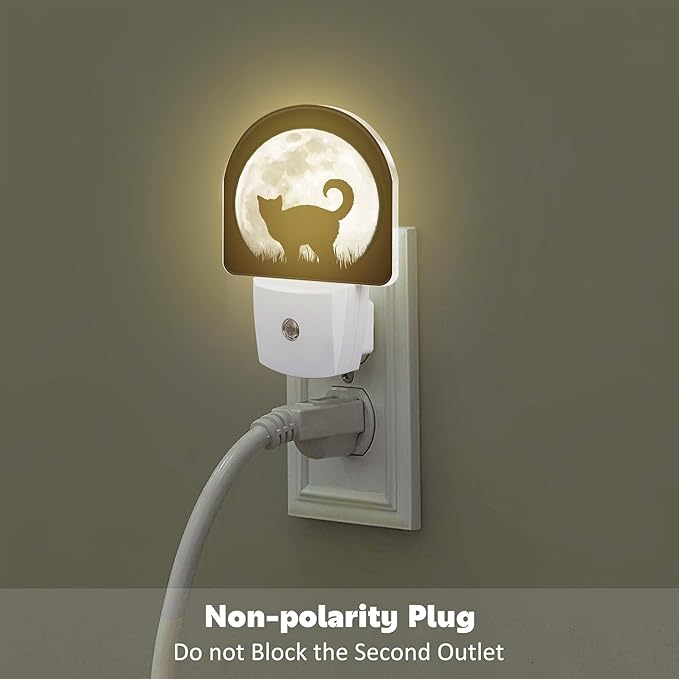 Cat on Moon Night Light, Full Moon Black Cat Dusk to Dawn Night Light Plug in, 0.5w Energy Saving Sleep Friendly NightLight for Kids Boys Girls Home Decor