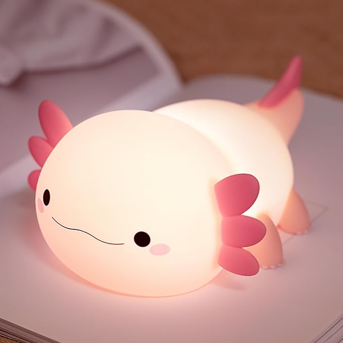 Axolotl Night Light, Cute Night Light for Kids, Animal Silicone Nursery Night Lamp, Timer Dimmable Rechargeable LED Nightlight, Soft Feeding Room Decor Bedside Lamp Gifts for Kids Girls Boys Women