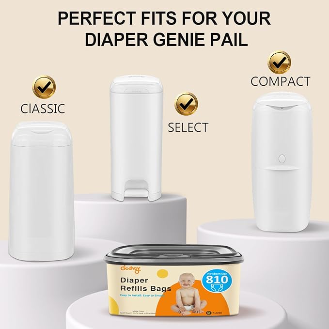 Jumbo Square Refill Compatible with Diaper Genie Classic,Compact and Select Pails,Odor Control & Durable,Holds Up to 810 Newborn Diapers,Plant Scented Disposal Bag Refills with Continuous Film（2 pack）