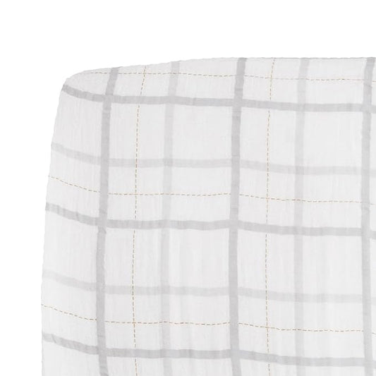 Little Unicorn Premium Crib Sheet | Breathable & Super-Soft Muslin Fabric (Grey Plaid)