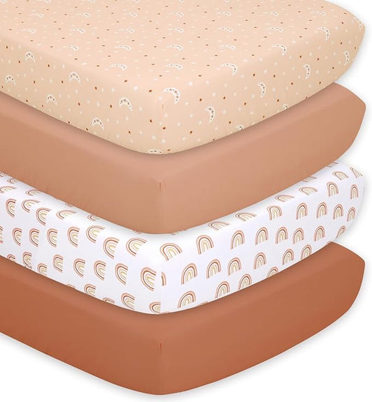 The Peanutshell 4-Pack Fitted Crib Sheet Set - Super Soft & Breathable Baby Girl or Boy Crib Sheets, Nursery Decor, Fit for Standard Mattress Cover- Boho