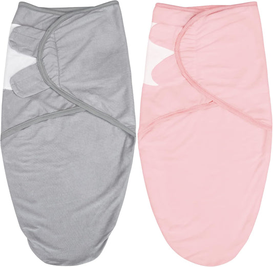 Biloban Baby Swaddles 0-3 Months for Girls, Cotton Swaddle Blanket, Newborn Essentials, Grey & Pink, 2 Pack