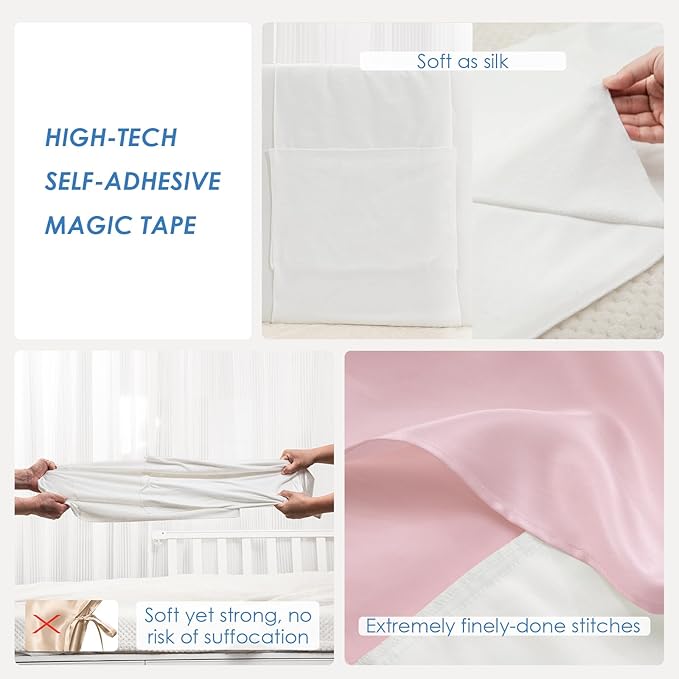 PROMEED 100% Mulberry Silk Crib Sheet for Baby Hair, 23 Momme Silk Bassinet Slip for Baby Bald Spots, Soft and Safe Cot Sleeve for Everyday Use (Pink)