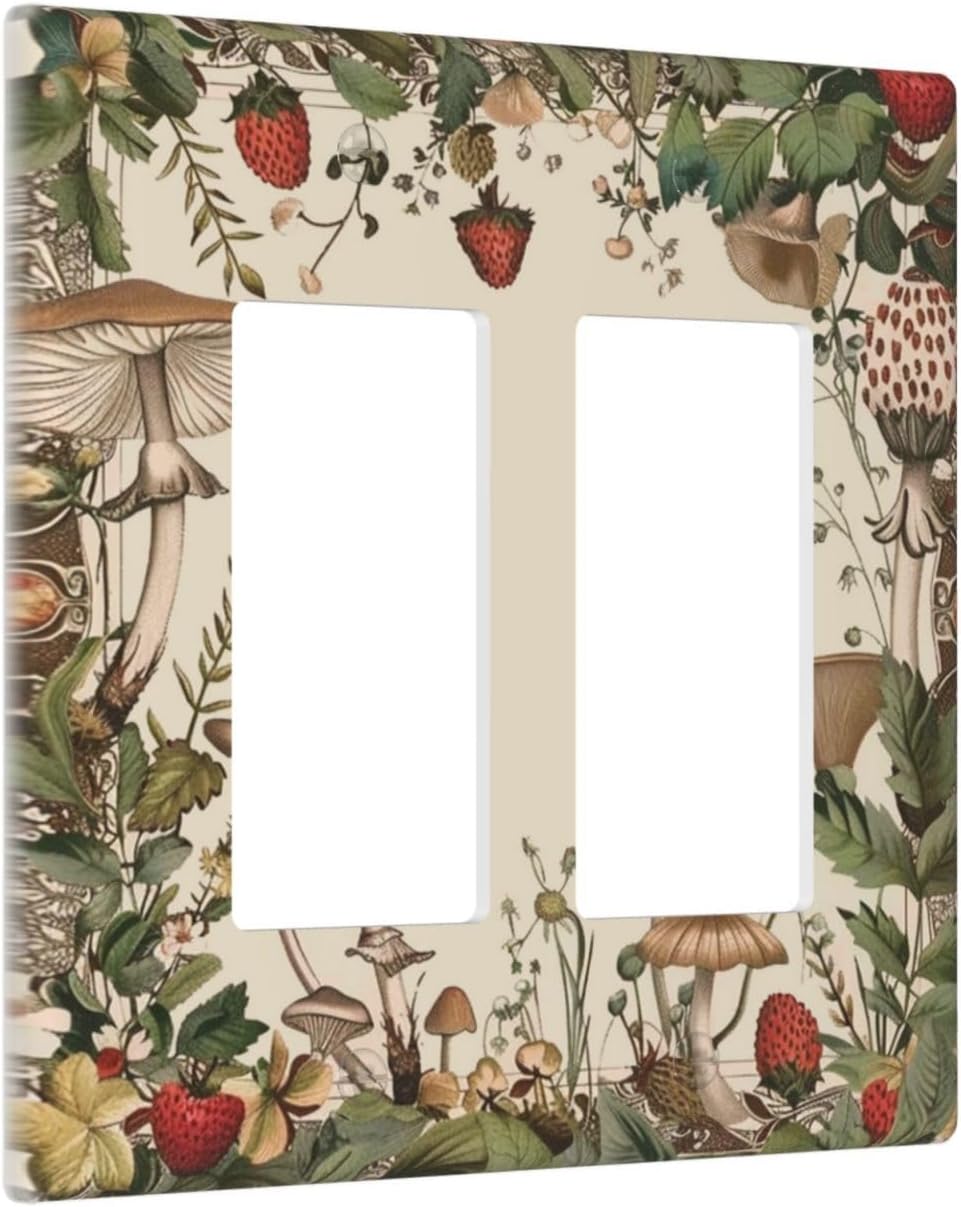 Decorative Outlet Covers Rustic Mushroom Garden Red Strawberry 2 Gang Wall Plate Double Rocker Two Switch Wall Cover Plate Light Switch Cover Plate Faceplate for Bedroom Home Decor