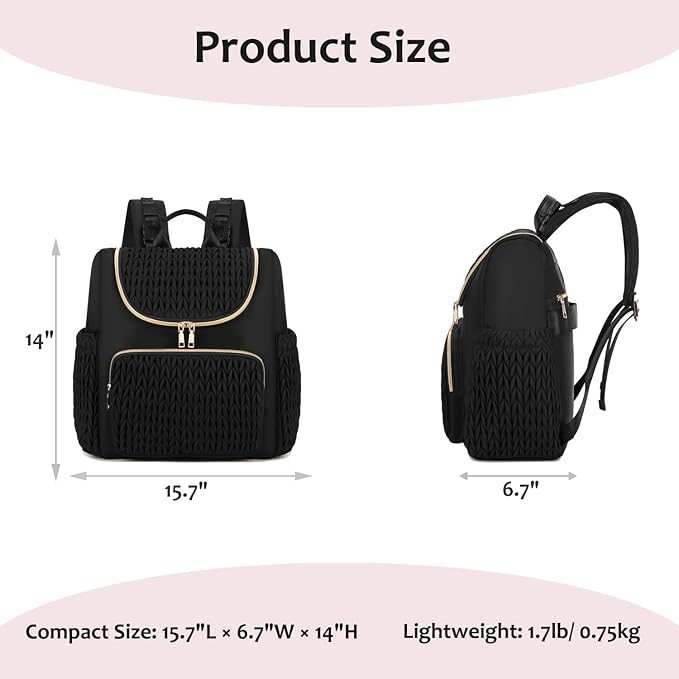 Large Capacity Diaper Bag Backpack with Stroller Buckle, Water-Resistant Travel Baby Bag with Insulated Pockets (modern, Black-lightgold)