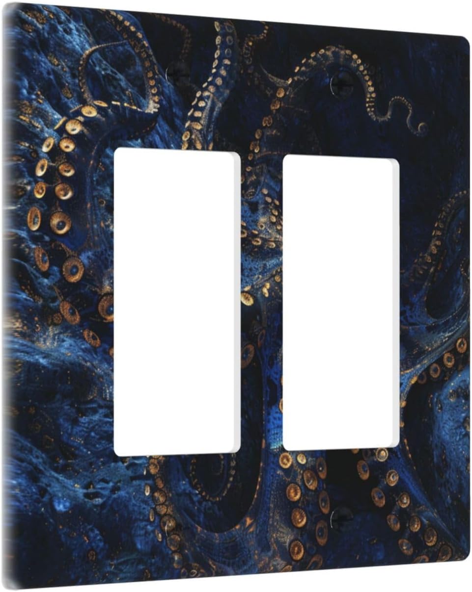 Decorative Outlet Covers Horror Night Blue Ocean Evil Octopus 2 Gang Wall Plate Double Rocker Two Switch Wall Cover Plate Light Switch Cover Plate Faceplate for Bathroom Home Decor