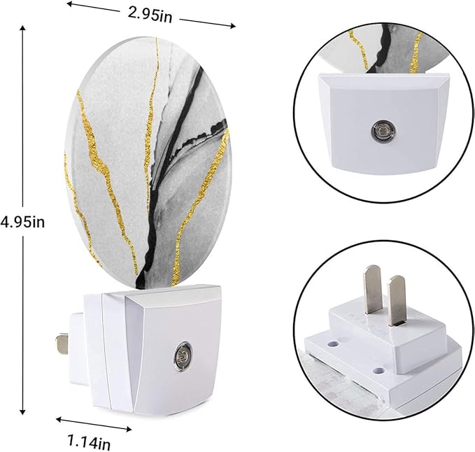 EKOBLA Modern Marble Pattern LED Night Light - Wall Plug-in Plug-in Nightlights with Auto Sensor, Dusk to Dawn Lighting for Stairs, Hallway & Kitchen (Gold & Grey)