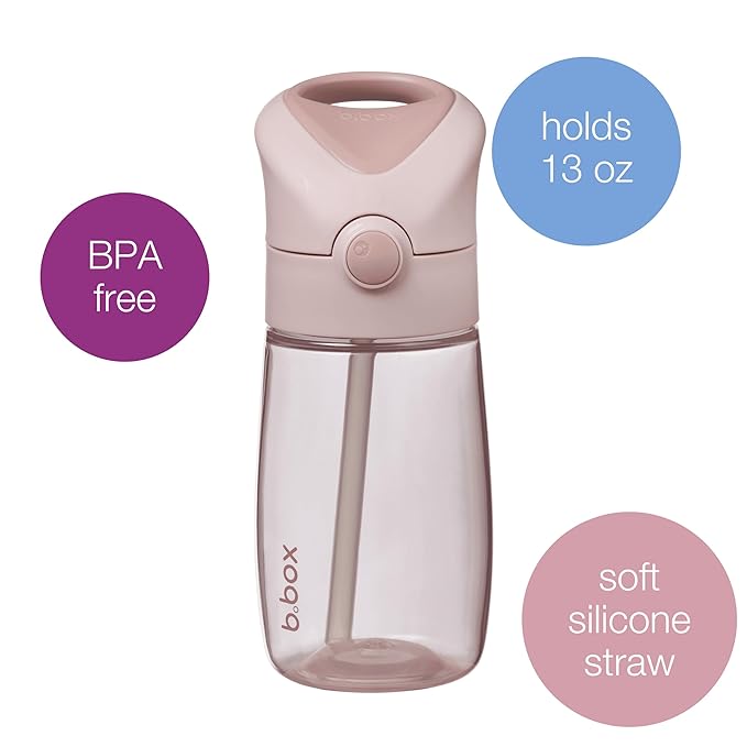 b.box 13 oz Drink Bottle Jnr - Leakproof Water Bottle for Kids & Toddlers, Easy Clean, Dishwasher Safe, BPA Free, Ideal for School, Home & Travel (Blush Crush, 13 oz)