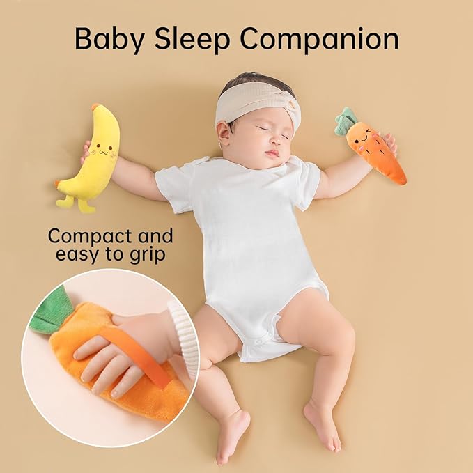 Reidio 2 Pairs Carrots & Bananas Plush Rings Developmental Hand Grip Baby Sleep Soother Baby Shower Gifts 4Pcs