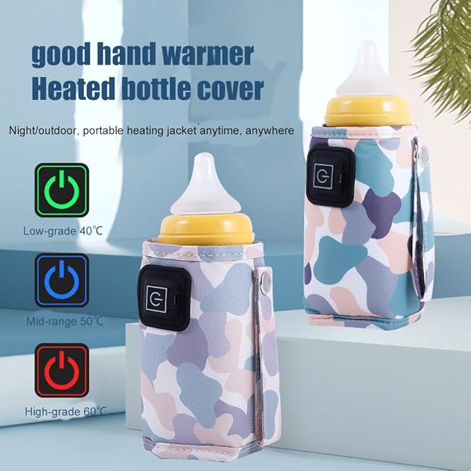 Car Travel Bottle Warmer,5V 2A USB Heating Bottle Warmer 40°C-60 °C Three Gear Adjustable Car Travel Milk Bottle Warmer Milk Heat Keeper Lightweight Milk Heater Cover,Black