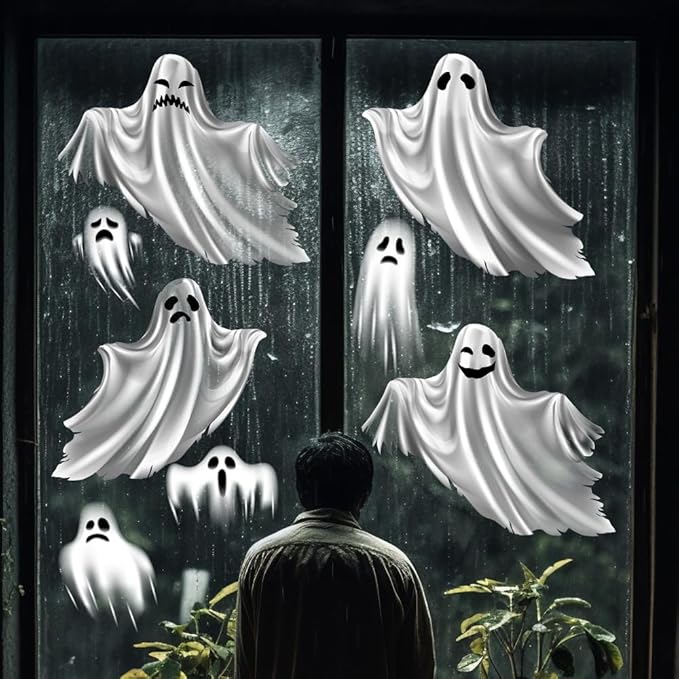 Halloween Ghost Window Scary Floating Ghost Window Clings for Halloween - Easy to Apply/Remove Static Decals No Adhesive Residue, Protects Glass - Home, Office, Store Decor
