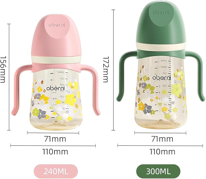 PPSU No Spill Sippy cups,Weighted Straw Toddler Water Bottle with Handle,Spill Proof Toddler Cup with Leakproof Spout for Baby 6-12 Months and Toddlers 1-3 (10 Ounce, Pink, 1 Pack)