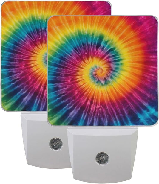 Aslsiy Night Light for Kids Bright Rainbow Spiral Tie Dye (2) Plug in Wall Lamp LED Dusk to Dawn Sensor Energy Saving Nightlight for Boys Girls Men Women